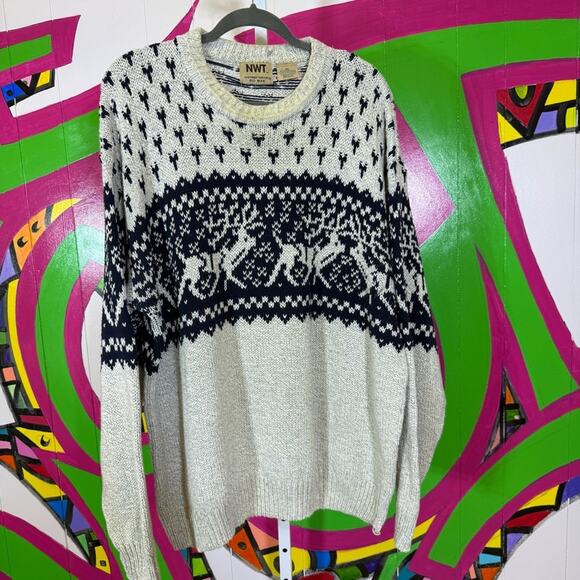 Northwest Territory Nordic Pattern Crewneck Sweater in Cream. Size XXL. - Picture 1 of 5